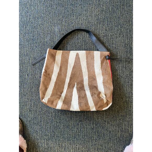 shiny smooth zebra printed faux hair on hide tote purse red calf zebra western - Picture 1 of 6